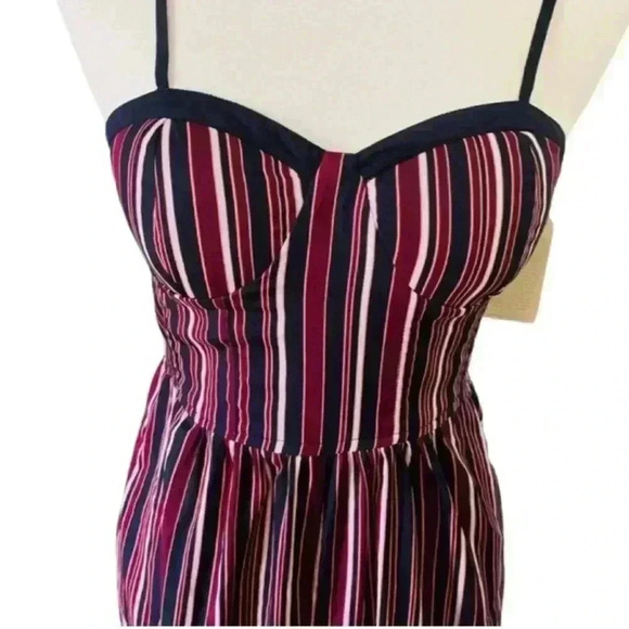Band of Gypsies Sweetheart Spaghetti Strap Jumpsuit Black/Bordeaux Stripe-XS-NWT - Picture 2 of 9